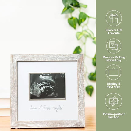 Pearhead Rustic Sonogram Photo Frame, Love at First Sight Baby Keepsake Picture Frame, Gender-Neutral Nursery Décor, Ultrasound Photo