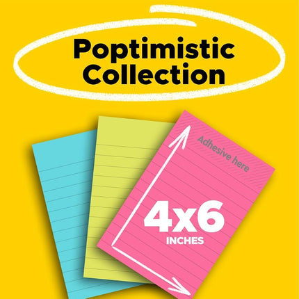Post-it Notes, 4x6 in, 3 Pads, Poptimistic Collection, Bright Colors (Magenta, Pink, Blue, Green) (660-3AN)