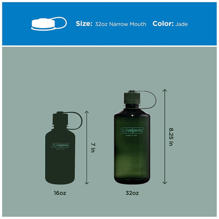 Nalgene Sustain Tritan BPA-Free Water Bottle Made with Material Derived from 50% Plastic Waste, 32 OZ, Narrow Mouth, Jade