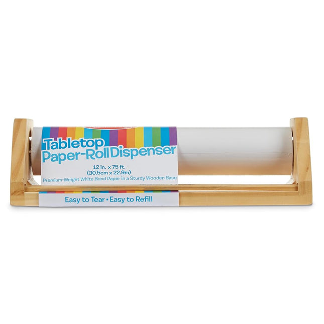 Melissa & Doug Wooden Tabletop Paper Roll Dispenser with White Bond Paper (12 inches x 75 feet) Drawing for Kids Art, Craft Roll for Kids