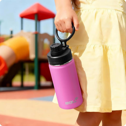 Mollcity Kids Insulated Water Bottle-16oz/470ml Stainless Steel Vacuum Wide Mouth Sports Flask with Silicone Boot-Reusable Metal Leak Proof Travel Water Bottle for Girls Boys, BPA-Free
