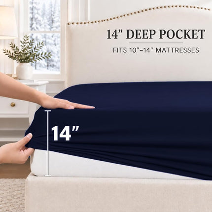 Cathay Luxury Silky Soft Polyester Single Fitted Sheet, King Size, Navy Blue