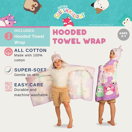 Squishmallows Kids Super Soft Bath/Pool/Beach Soft Cotton Terry Hooded Towel Wrap, 24 in x 50 in, (Officially Licensed Product) by Franco