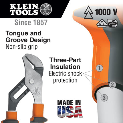 Klein 50210EINS "Slim Handle" Insulated Pump Plier, Orange, 10-Inch