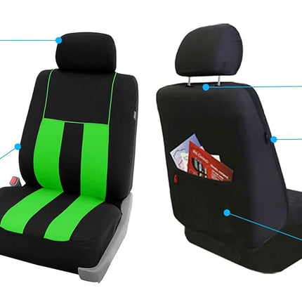 FH GROUP FH-FB036217 Striking Striped Seat Covers Green / Black Color- Fit Most Car, Truck, Suv, or Van