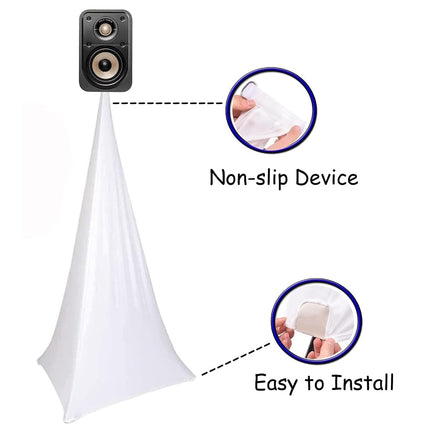 4 Pack Speaker Stand Cover Tripod Scrim, DJ Speaker Stand Scrim Tripod Cover with 360 Degree Coverage (White-Four Pack)