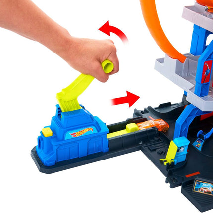 Hot Wheels Mega Loop Garage Track Set with Toy Car & Helicopter