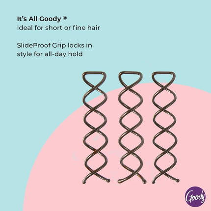 Goody Hair Spin Pin, Mini Corkscrew Hair Pins for Fast Bun Provides All-Day Hold - Easy and Quick To Use - Pain-Free Hair Accessories for Women, Men, Boys, and Girls, 3 Count (Pack of 1)