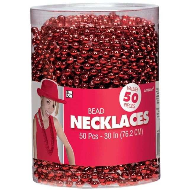 Amscan 395801.40 Accessories, Bead Necklaces, Party Supplies, Red, 30" 50Ct