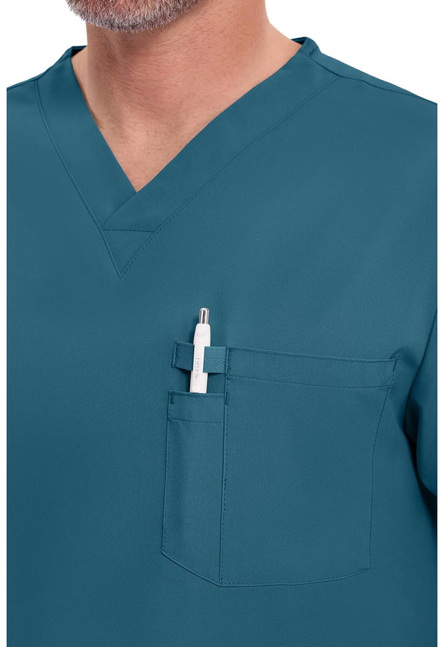 Dickies EDS Essentials Men's V-Neck Solid Scrub Top Medium Caribbean Blue