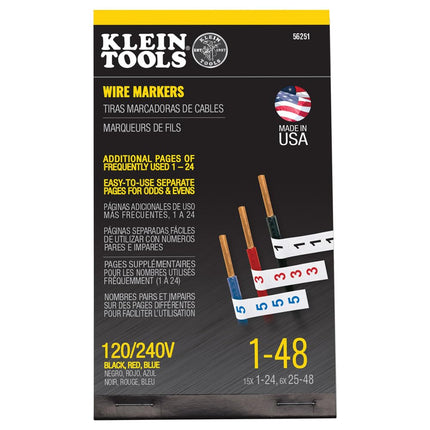 KLEIN TOOLS 56251 Wire Marker Book 120/240V 3 Phase 1-48