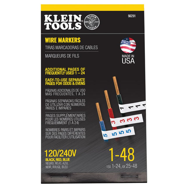 KLEIN TOOLS 56251 Wire Marker Book 120/240V 3 Phase 1-48