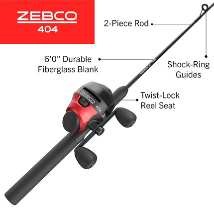 Zebco 404 Spincast Freshwater Combo, 2.8:1 Gear Ratio, 0 Bearings, 6' Length 2pc, 8-12 lb Line Rating, Right Hand, Multi, One Size (1545C602M.NS3)