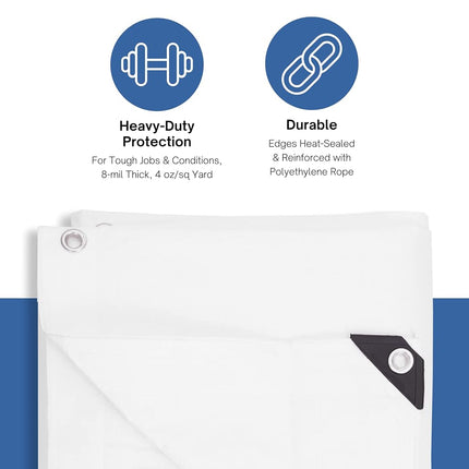Kotap TRW-1225 Multi-Use, Waterproof Heavy-Duty Protection/Coverage Tarp, Superior Weave for Greater Longevity 8-mil, Size: 12' X 25', White