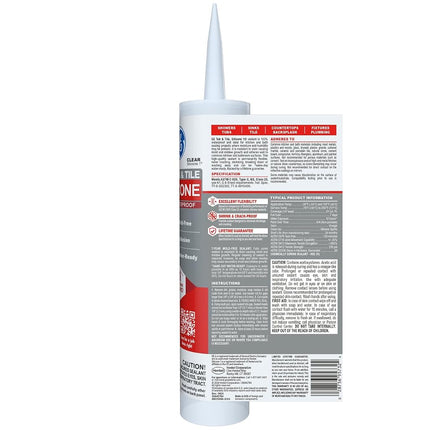GE Silicone I Tub & Tile Silicone Caulk, 10.1 Oz. Tube, Clear, GE612