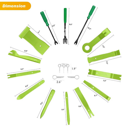 GOOACC 19Pcs Trim Removal Tool Set Panel Fastener Clips Removal Automotive Plastic Upholstery Pliers Removal Install Pry Car Tool with Storage Bag for Trim Panel Door Audio Clip Pliers Terminal-Green