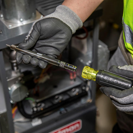 Klein Tools 32596 Multi-Bit Screwdriver/Nut Driver, Magnetic 8-in-1 HVAC Slide Drive Tool with Hex, Phillips, Schrader Bits, Nut Drivers