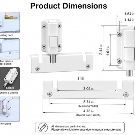 House Guard Sliding Glass Door Locks Upgraded Version Complete Footlock Kit Suitable for Sliding Doors and Windows 100,000 Times of Lock Body Opening and Closing Detection(White)