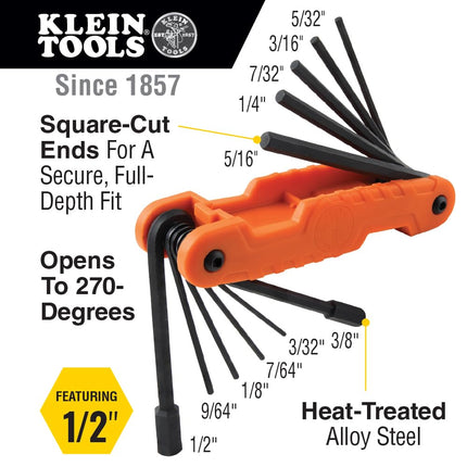 KLEIN TOOLS 70553 Juego de 3 Llaves Allen Plegables Profesionales, Tamaños Métricos, SAE, Torx, 31 Llaves, Acero de Aleación Termotratado de Resistencia Industrial