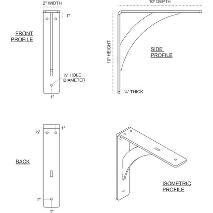 Ekena Millwork BKTMLE Steel Bracket Legacy, 2"W x 10"D x 10"H, Antiqued Warm Silver