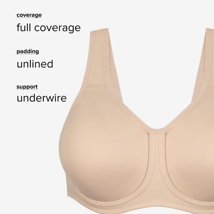 Wacoal Womens Simone Sport Unlined Full Coverage Underwire Sports Bra, 855170, Hot Fudge, 38 E
