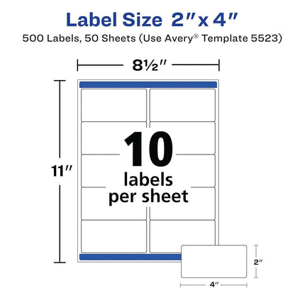 Avery Waterproof Shipping Labels with Sure Feed & TrueBlock, 2" x 4", 500 White Labels (5523)