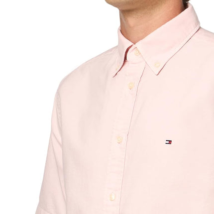 Tommy Hilfiger Mens Short Sleeve Oxford Shirts in Regular Fit, Men's Button Down Shirts, Pink Lily, XS