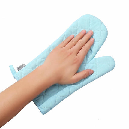 M MIAOYAN Oven Mitts and Pot Holders 4 pcs Set,High Heat Resistant 500 Degree Extra Thicken Long Kitchen Cotton Oven Glove for Cooking (12 Inch,Light Blue)