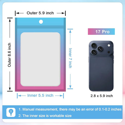 Arsmat 100 Pcs Resealable Mylar Bags, Gradient Color, Zipper Closure, Reusable, Laminated, Polyethylene (PE), Blue Pink, 5.9 X 8.6 Inch, Food Storage
