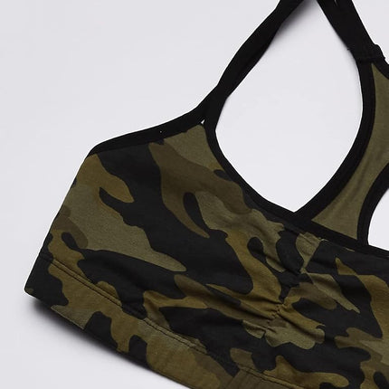 Fruit of The Loom Women's Spaghetti Strap Cotton Pullover Sports Bra, Camo/White/Charcoal with Black, 40