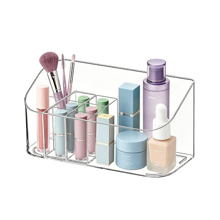 SUNFICON Estuche organizador de cosméticos Bandeja de tocador de plástico transparente multiusos para accesorios de baño y almacenamiento de oficina