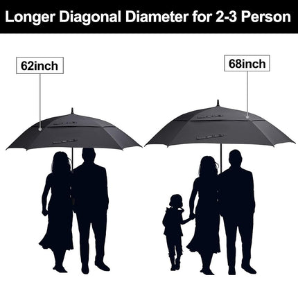G4Free Extra Large Golf Umbrella 62/68 inch Vented Square Umbrella Windproof Auto Open Double Canopy Oversized Stick Umbrella