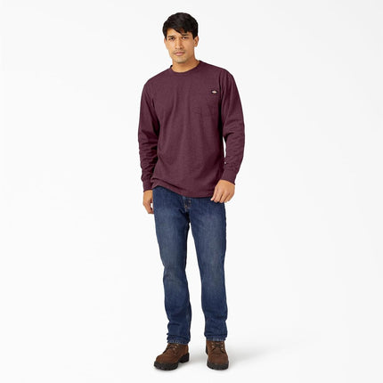Dickies Men's Long Sleeve Heavyweight Crew Neck Work Utility T-Shirt, Burgundy Single Dye Heather, XL