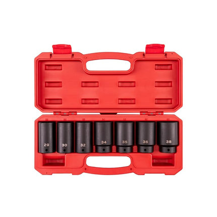 Jeu de douilles à choc TEKTON pour écrous d'essieu profonds 6 pans, entraînement 1/2 pouce, avec étui, 7 pièces (29-38 mm) | SID92340