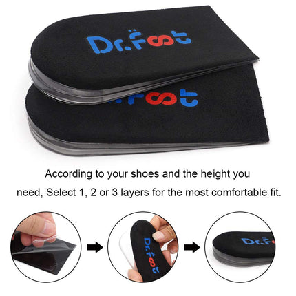 Dr. Foot's Adjustable Orthopedic Heel Lift Inserts, Height Increase Insole for Leg Length Discrepancies, Heel Spurs, Heel Pain, Sports Injuries, and Achilles tendonitis (Black, 3 Layers - L)