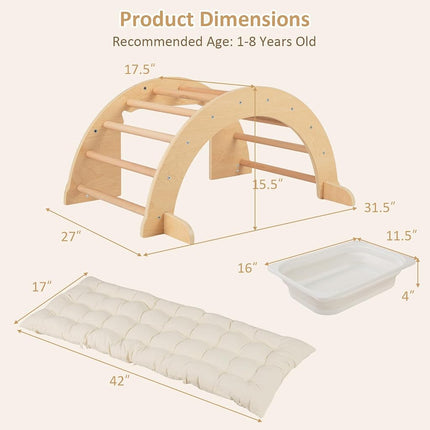 INFANS Wooden Arch Climber Rocker with Soft Cushion, 6 in 1 Montessori Climbing Toys for Toddlers, Waldorf Indoor Table Baby Children Ladder Gym Learning Playset Kids Boys Girls (Natural)
