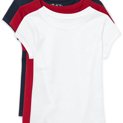 Camiseta de manga corta para niñas The Children's Place, paquete de 3 unidades en colores rubí/azul/blanco, talla grande plus