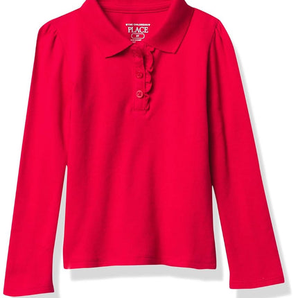 Polo de piqué con volantes y manga larga para niñas pequeñas The Children's Place, rubí, 4T