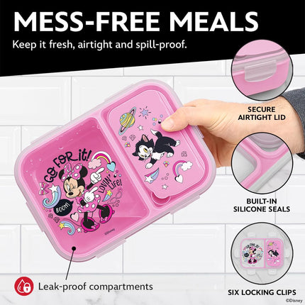 Disney Bento Box– Leak-Proof Kids Lunch Box with Divided Compartments & Detachable Spork - Mickey & Minnie, Stitch, & Winnie the Pooh BPA Free Toddler Bento Box