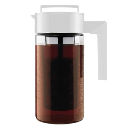 Cafetera Takeya Deluxe para Cold Brew - Jarra de Tritan sin BPA con Tapa Hermética Antifugas, Agarre de Silicona, Filtro de Malla Fina - Inastillable, Apta para Lavavajillas, Hecha en EE. UU. - 1 Cuarto/Blanco