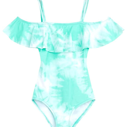Kanu Surf Girls' Peggy UPF 50+ Beach Sport Off Shoulder One Piece Swimsuit, Beach Girl Ice Green, 10