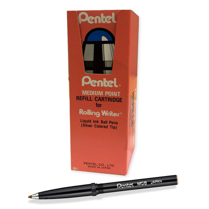 Pentel Rolling Writer Refills, R3 Slim Refill, Medium, Black, Box of 12 Refills
