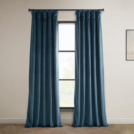 HPD Half Price Drapes Heritage Plush Velvet Curtains 120 Inch Long Room Darkening Curtains for Bedroom Living Room W50 x L20 Inch (1 Panel), Avalon Blue