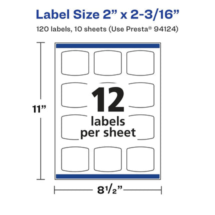 Avery Glossy White Arched Square Labels with Sure Feed, 2" x 2-3/16", 120 Glossy White Labels, Print-to-The-Edge, Permanent Label Adhesive, Laser/Inkjet Printable Labels