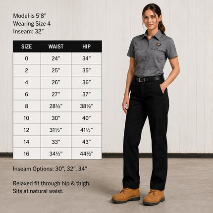 Dickies Women's Flex Original Fit Work Pants, Black, 8 Tall