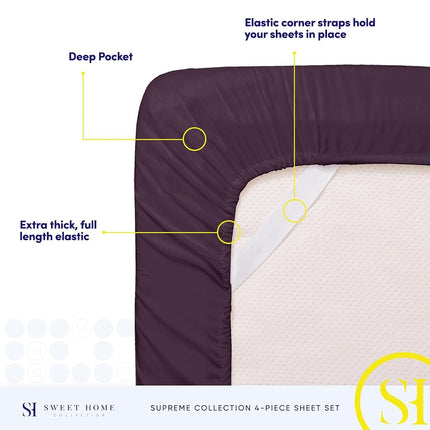 Parure de draps collection 1800 Supreme – Draps en microfibre brossée douce de qualité égyptienne – Parure de lit de luxe avec drap plat, drap-housse et 2 taies d'oreiller