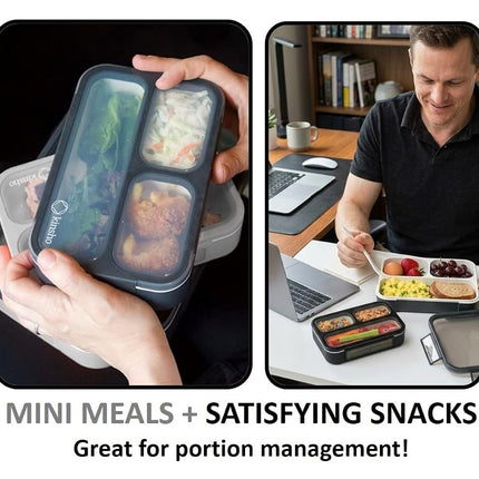 Snack Containers for Adults or Kids - MINI Bento Lunch Box | Small Leakproof Container Set for Toddlers Boys Girls, Bento-Boxes for School Daycare Travel Lunches Snacks | BPA Free | Grey Black 2 Pack