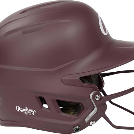 Rawlings | Casco de bateo de sóftbol MACH HI-VIZ | Protector facial adjunto | Granate | Adulto - 6 7/8" - 7 5/8"