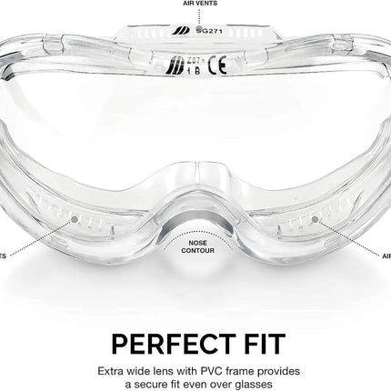 Neiko Pro 53875B Gafas de Seguridad Transparentes para Laboratorio, Gafas de Laboratorio de Química, Científicas, de Construcción, Contratistas, para Carpintería, Antiempañamiento y Salpicaduras, Incluye Ventilación Indirecta para Hombres y Mujeres