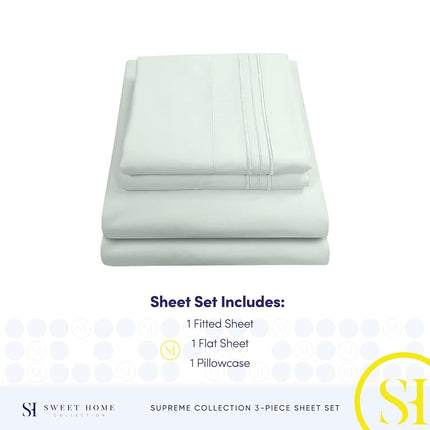 Sweet Home Collection Luxury Bedding Set with Flat, Fitted Sheet, 2 Pillow Cases, Find Double Brushed Microfiber, Mint, Twin
